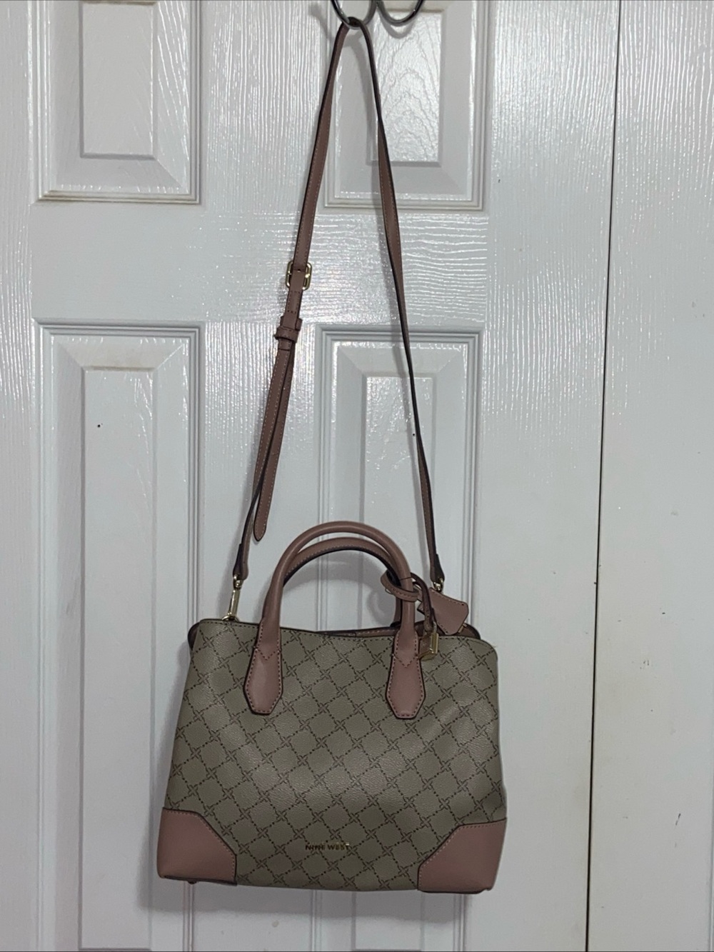 Nine West Taupe and Dusty Pink Logo Satchel with Removable Strap
